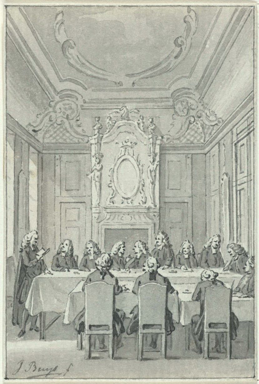 Jacobus Buys (1724-1801): Openbare voorlezing van psalmen in de vergaderzaal van de Gemachtigden in het Mauritshuis, 1 oktober 1777 (Rijksmuseum)