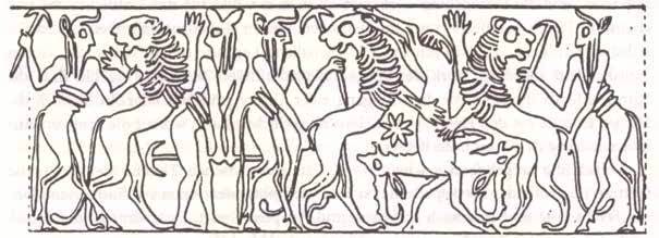 Scene van een strijd tussen dieren (Iraq Museum, Bagdad)