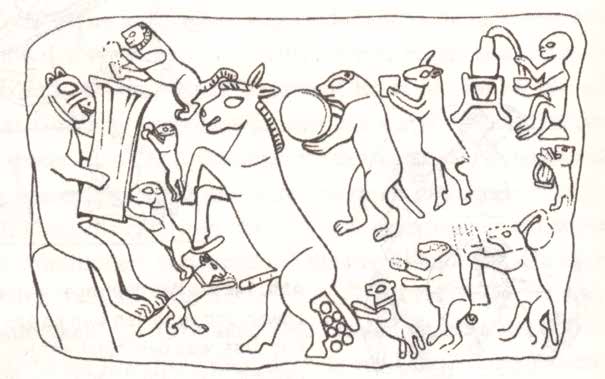 Een muziekkapel van dieren (Museum Ras al-'Ayn)