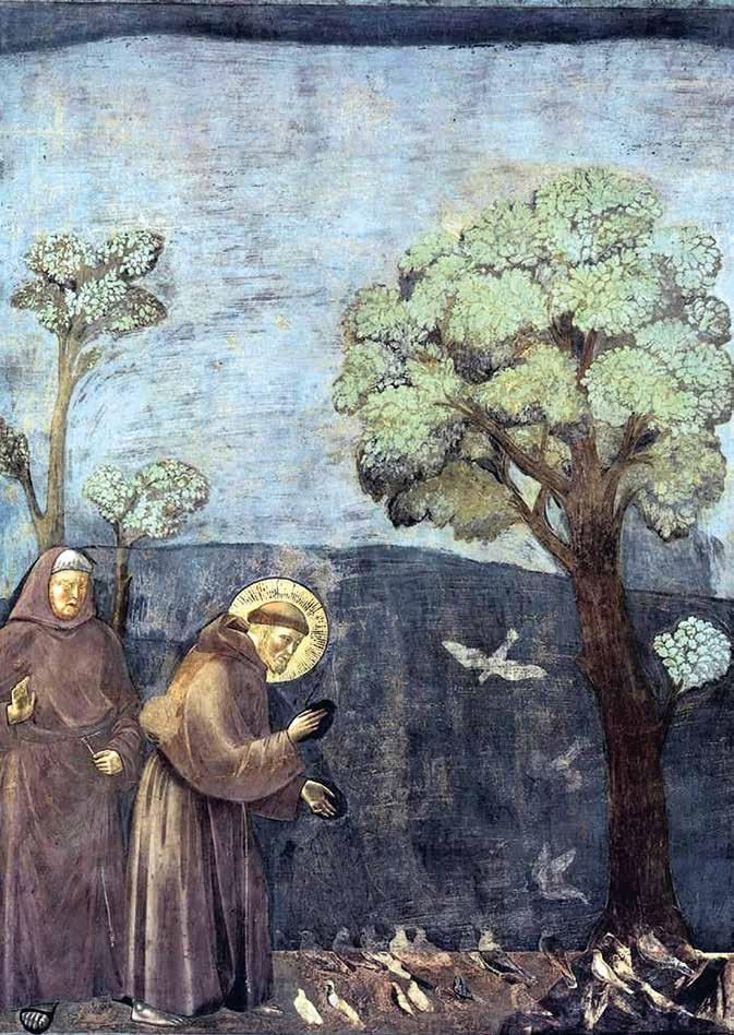 Fresco St. Franciscus preekt voor de vogels
