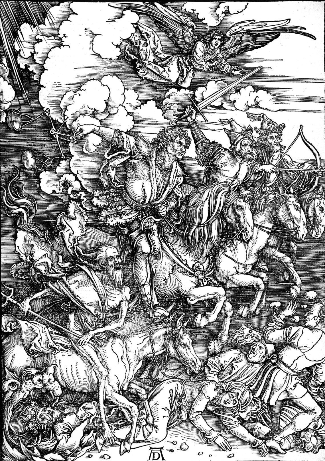 Houtsnede, De vier apocalyptische ruiters, gemaakt door Albrecht Dürer.