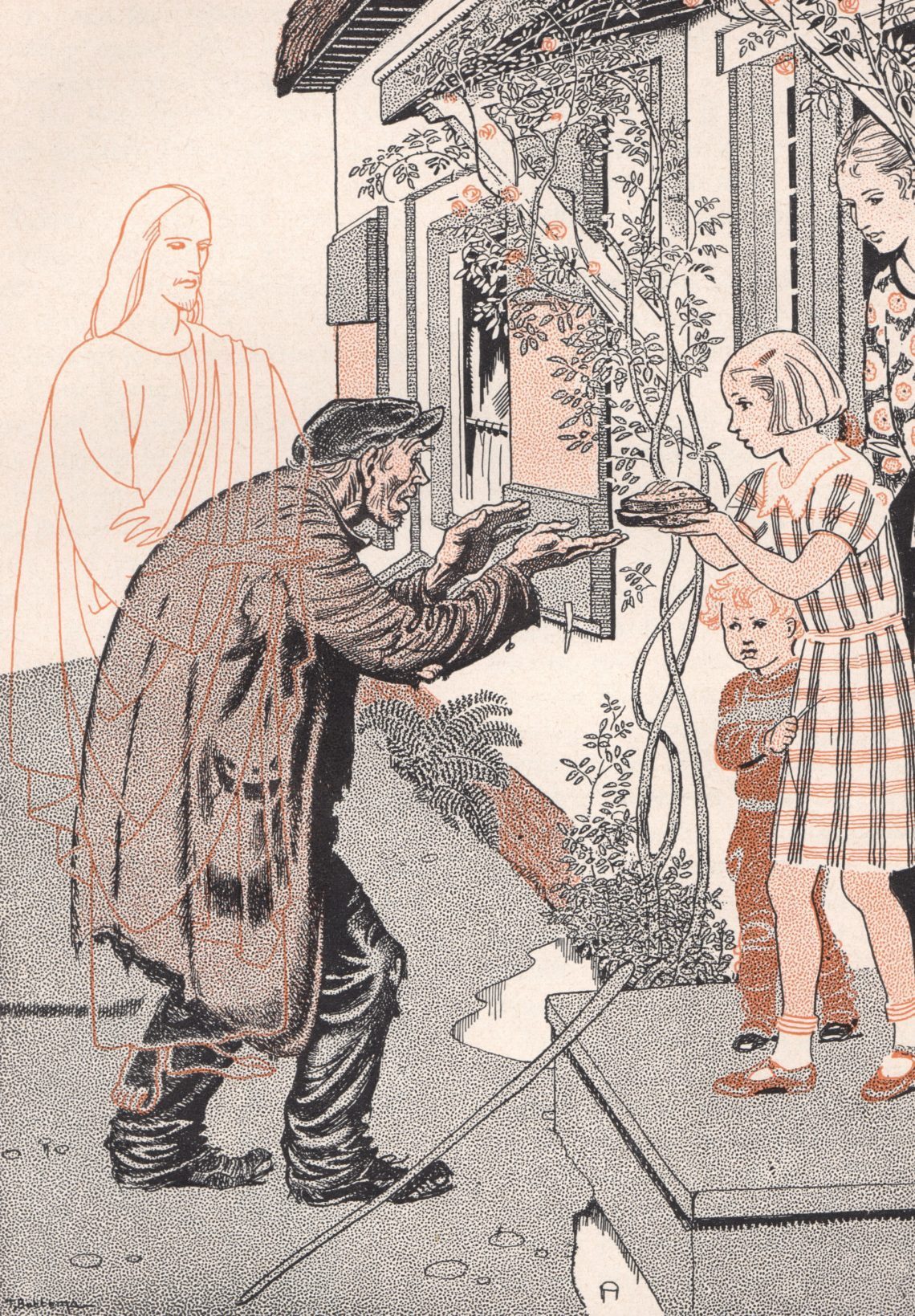 kunstwerk 'In de bedelaar zien we Jezus'. Tjeerd Bottema (1884-1978).