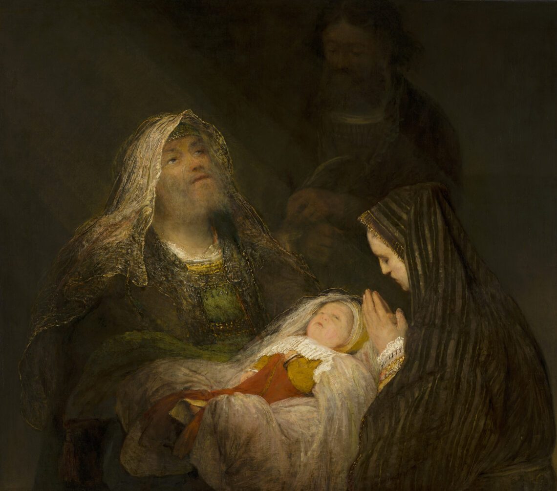Arent de Gelder: Het loflied van Simeon, 1700, olieverf op doek, 94,5 x 107,5 cm. Mauritshuis, Den Haag.