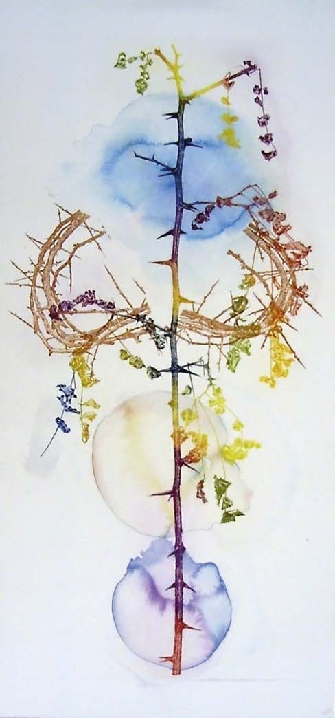 Ets-aquareldruk genaamd Verrijzenis, gemaakt door Paul van Dongen. 