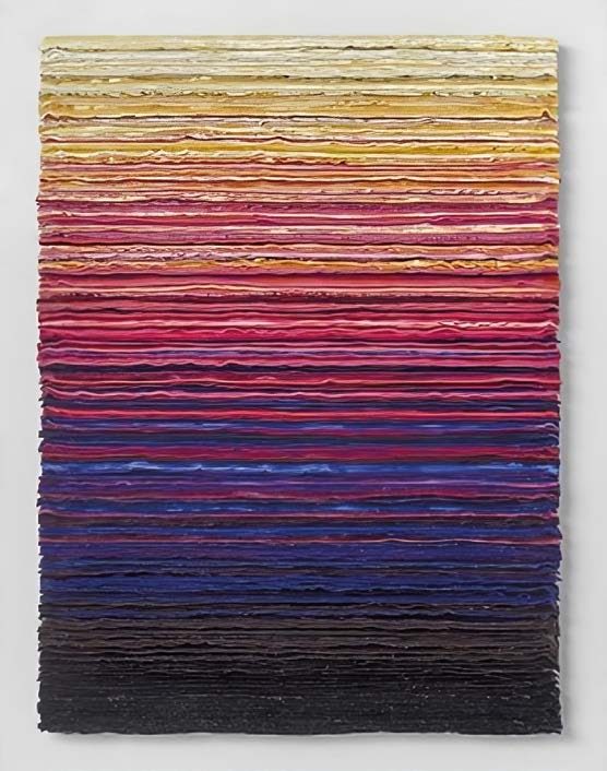 Lynn Aldrich: Fluwelen schilderij: Hemelvaart, 2015, fluweel, katoenfluweel, plastic en hout, 122.5 x 92.5 cm. 