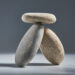 Balancing pyramid of sea pebbles on a gray background, the concept of harmony and balance, heavy and light. Stones in the form of scales with balancing stones.