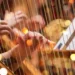 Handen van dichtbij die harp aan het spelen zijn